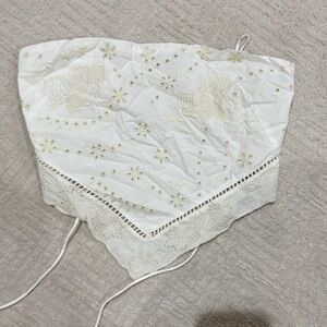 White Embroidered Strapless Bandana Top